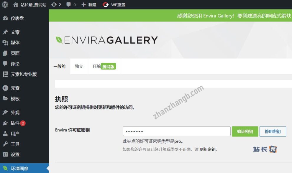 Envira Gallery 已激活