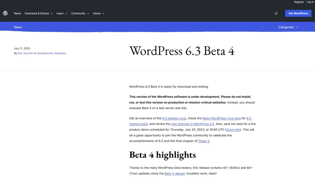 WordPress.org 文章页
