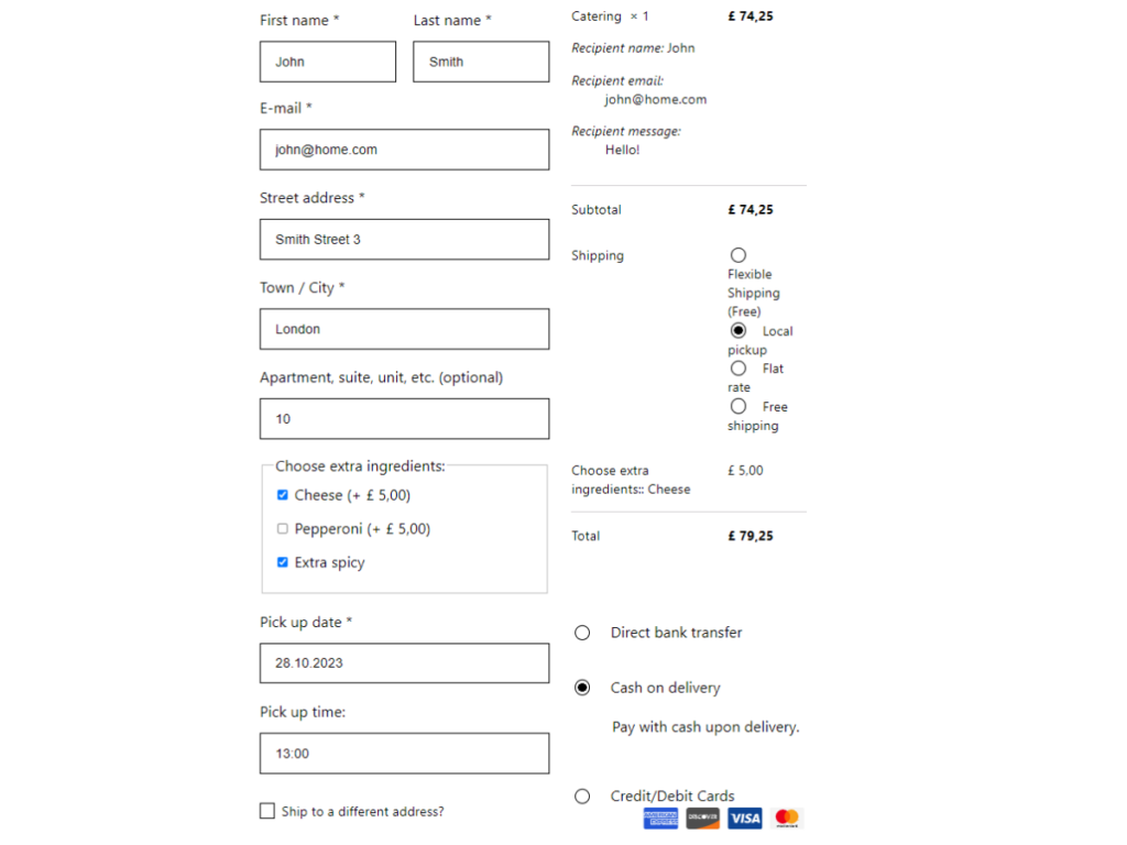 Flexible Checkout Fields PRO 生成的 WooCommerce 结账页示例 Flexible Checkout Fields PRO 生成的 WooCommerce 结账页示例